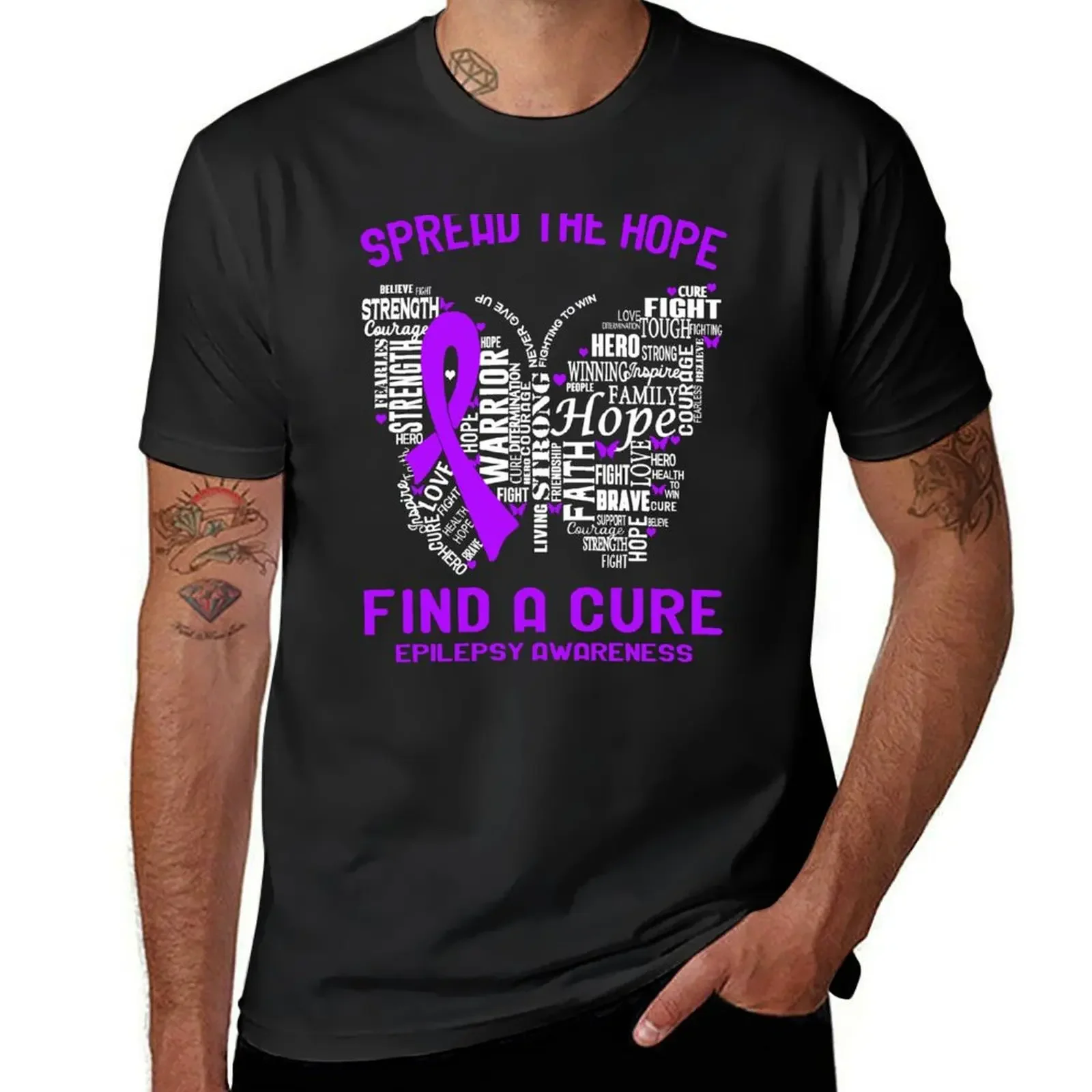 Butterfly Ribbon Spread The Hope Find A Cure Epilepsy Awareness T-Shirt plus sizes oversized vintage clothes mens white t shirts