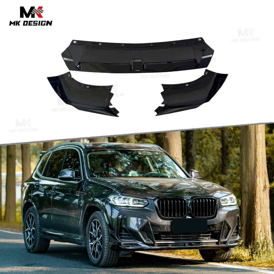 VTEN Style Front Bumper Lip Chin Spoiler for BMW X3 G01 LCI 2022-2024 Gloss Black PP Front Lip Side Splitters Car Accessories