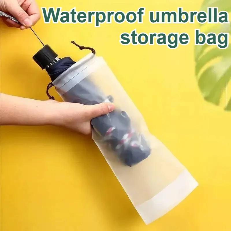 

2pcs Beam Mouth Waterproof Umbrella Storage Bag Plastic Bag Drawstring Bag Translucent Bag Out Storage Vehicle-mounted Wet Bag