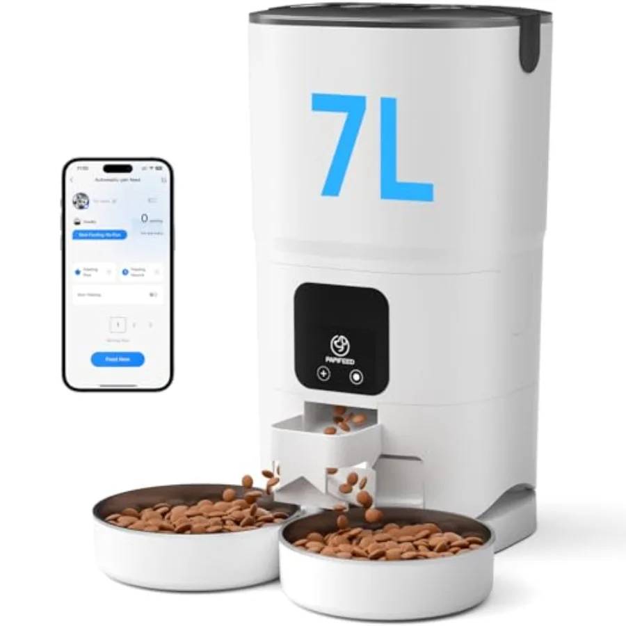

Automatic Cat Feeder 2 Cats, 2.4G WiFi Cat Food Dispenser with App, 7L Timed Cat Feeder for Dry Food, 10 Meals/Day, 12 Portions