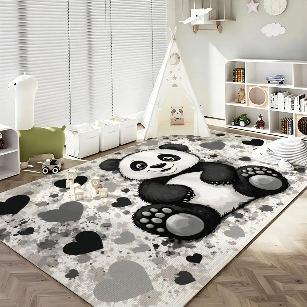 Cute Panda Hearts in Playful Cartoon Aesthetic Floor Mat Soft Flannel Non Slip Absorbent Entryway Bathroom Bedroom Garage
