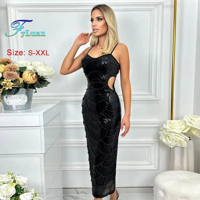ชุดราตรีออกงานกลางคืนสำหรับผู้หญิง สายเดี่ยว ยาว แต่งเลื่อม ชายผ่า ทรงเข้ารูป แฟชั่นงานปาร์ตี้ งานพรอม