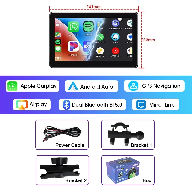 Jansite 5/7 Zoll Carplay Motorrad-DVR-Navigation GPS Wireless CarPlay Android Auto IPX7 Display-Bildschirm Tragbarer Moto-Monitor 4