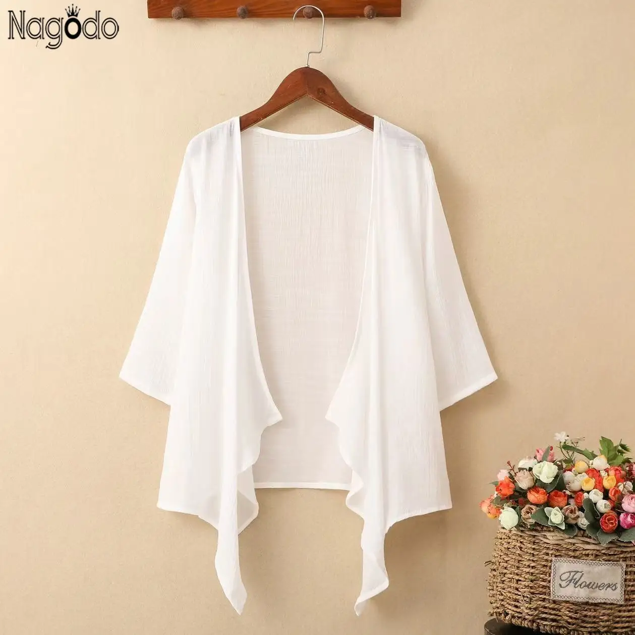 

Summer Thin Cotton Linen Sunscreen Cardigan Women's Solid Three-quarter Sleeve Top Breathable Cool T-shirt Holiday Beach Blouse