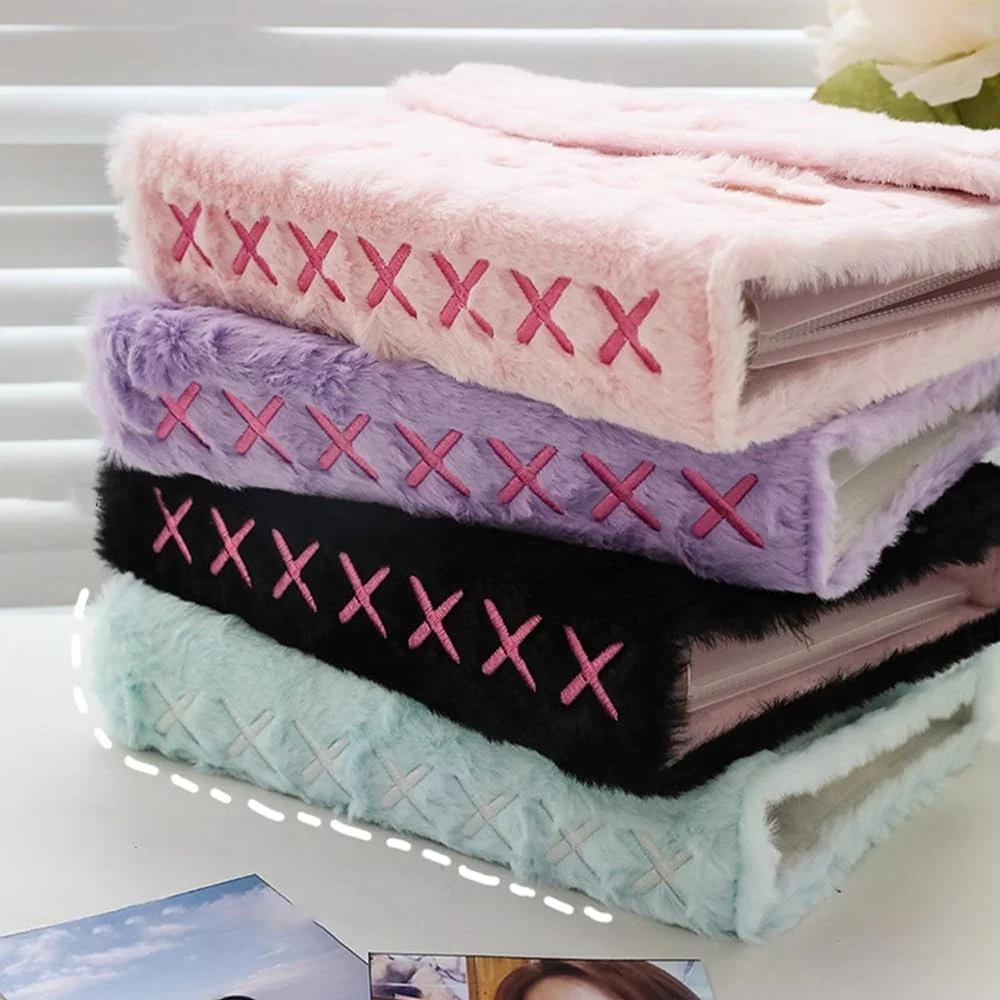 A5 Photocard Binder Kpop Photo Album for Collecting, 20 Pocket Cartoon Plush Cover School Stationery Idol Picture Holder Book