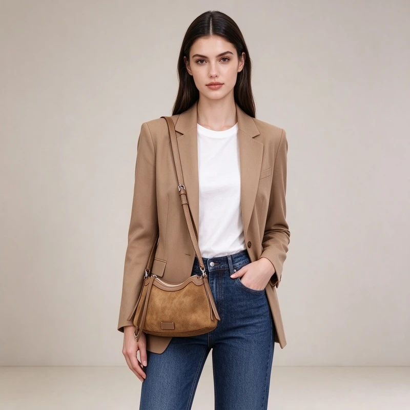 Women's Genuine Suede Leather Small Capacity Crescent Shoulder Bag Half Moon Classic Everyday Ladies Refined 2026 Armpit Purse