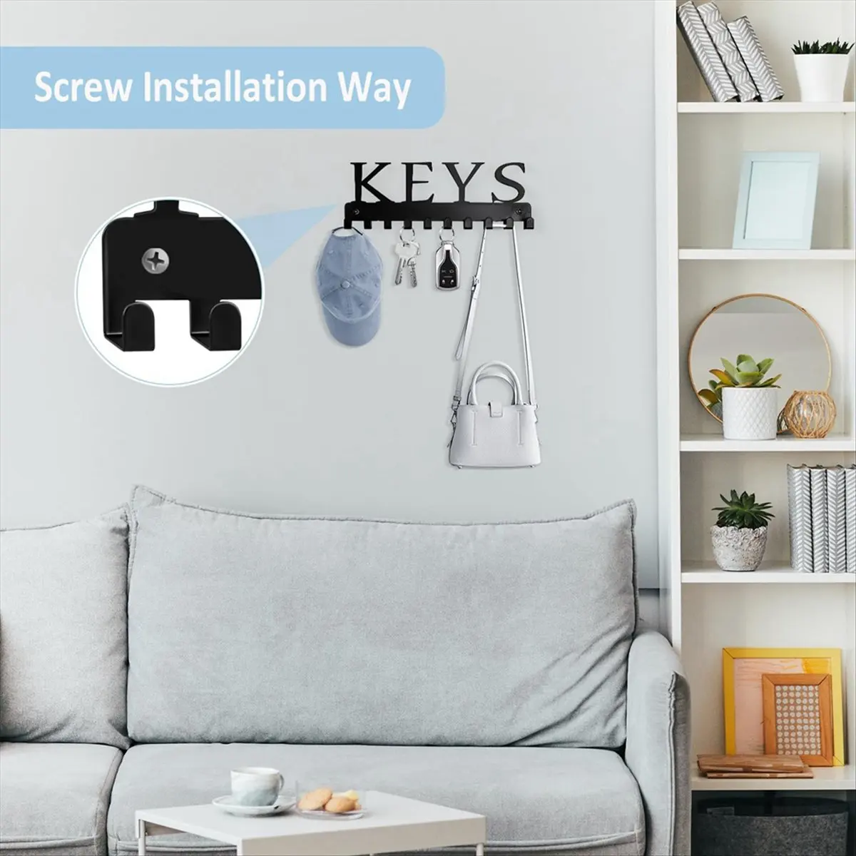 ●Key Holder Wall Mount, Black Key Hanger Wall Decorative Key Rack Organizer Metal Keychain Holder with 10 Key Hooks-ABFB