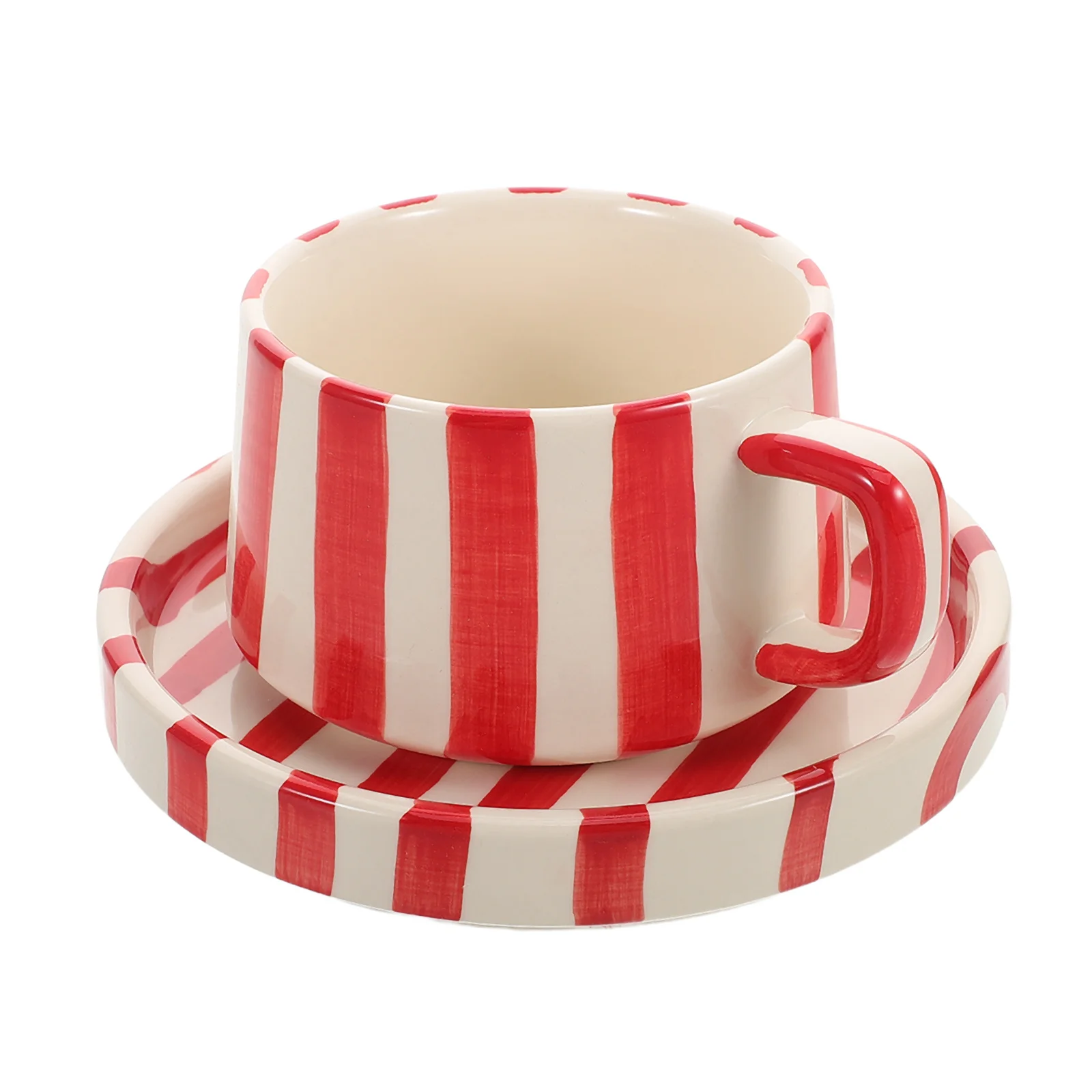 1Set Ceramic Coffee Cup Striped Design Latte Art Mug Office Tea Cup Set with Saucer Ceramic Coffee Mug with Plate