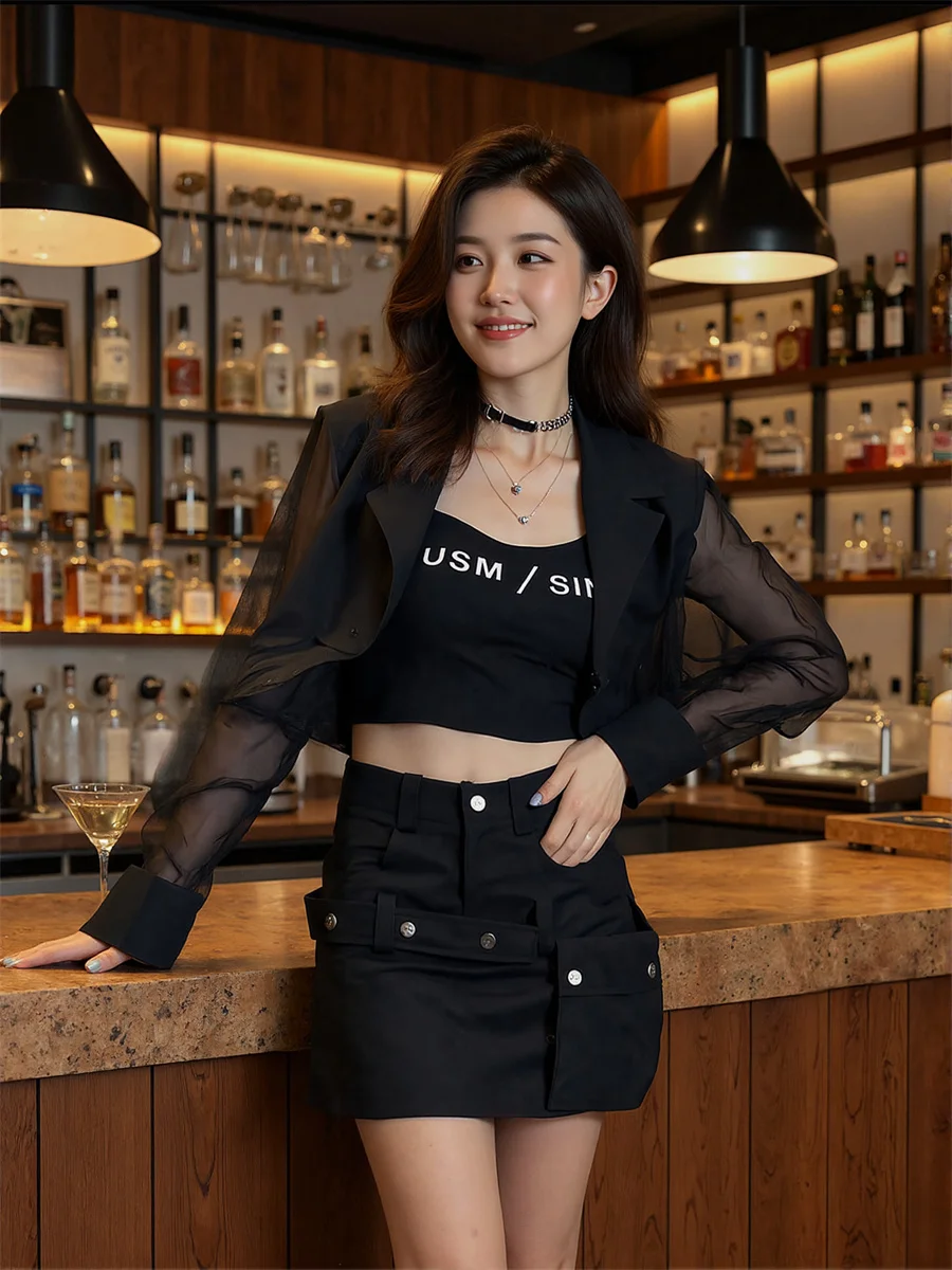 سترات مقصوصة شفافة من الشمس بفتحة خلفية ملابس نسائية أنيقة للنساء أنيقة النبيذ الدافئة الخارجي سبليت الملمس القوطي سليم