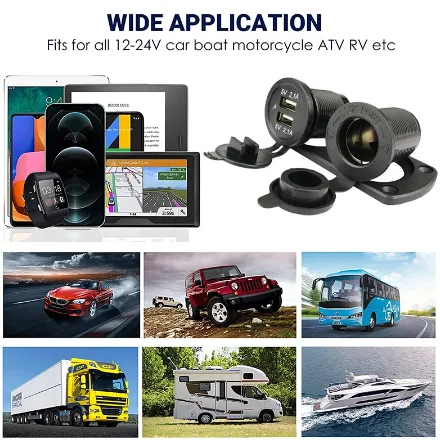 Cigarette Lighter Socket 2.1A Dual USB Car Charger Power Socket for Cars Motorcycles Trucks and Boats Splitter Socket Adapter