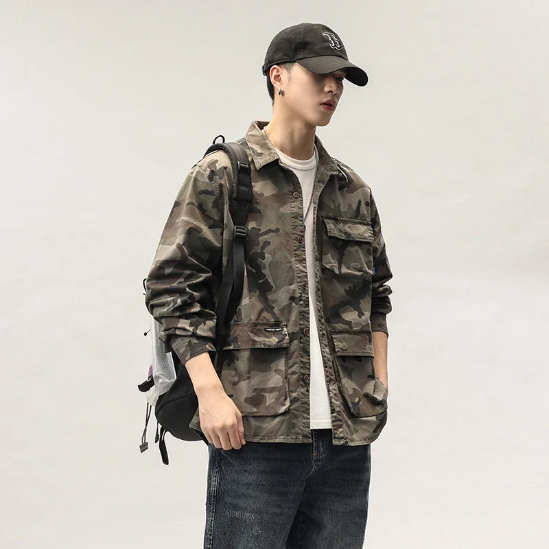 Men Camouflage Cargo Shirts High Quality Durable Outdoor Hiking Sport Daily Military Style Casual Youth Pocket Breasted Camicia