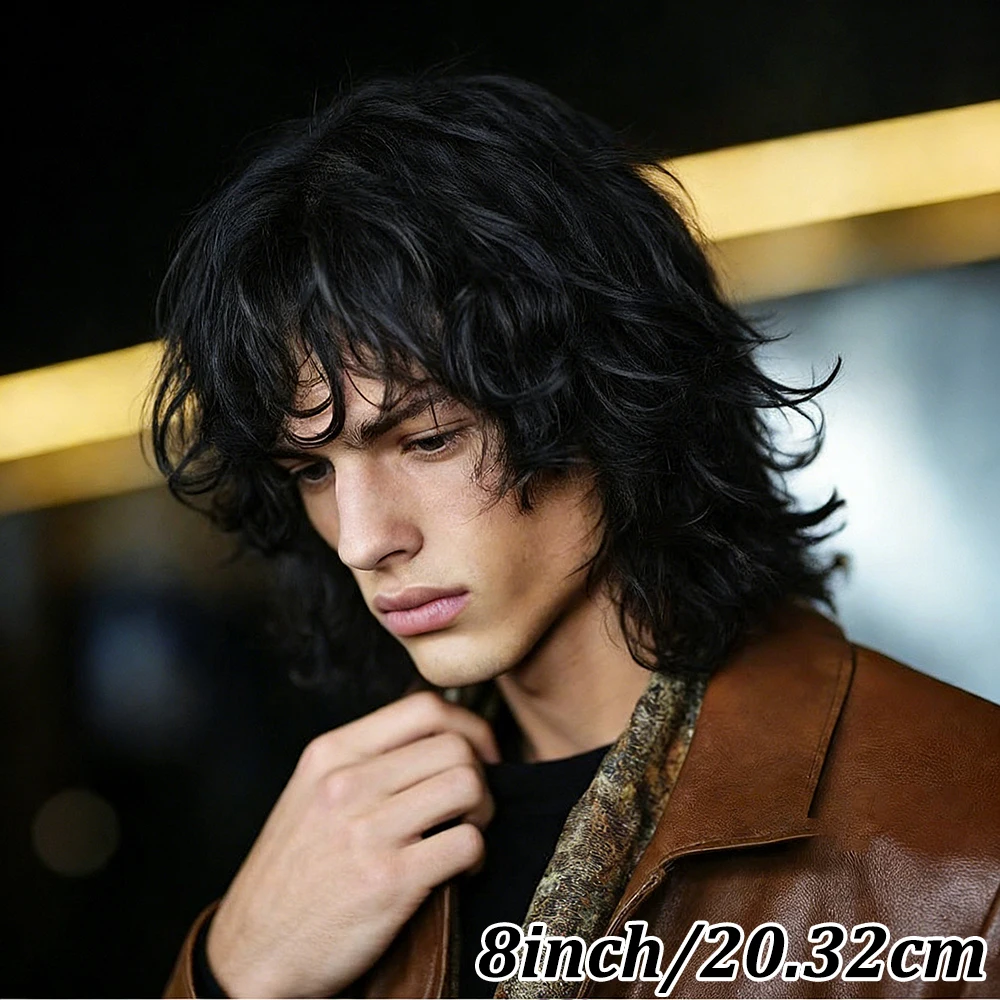 Peruca Curta de 8 Polegadas com Corte Pixie e Franja para Homens, Peruca de Cabelo Humano Liso com Rabo de Lobo, Fabricada à Máquina Bazilian Hari