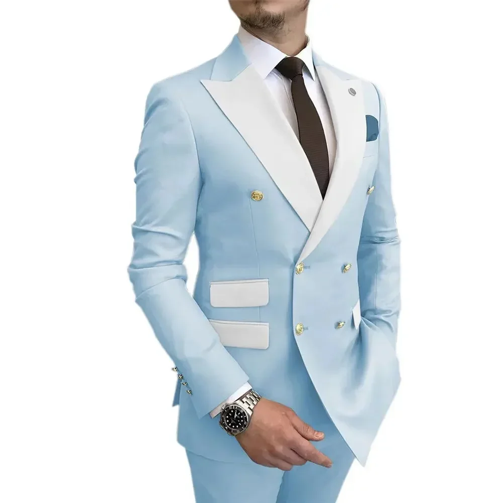 2024 Elegant Men\'s Slim Fit 2-Piece Blazer And Pants Double Breasted Peak Lapel Wedding Dress Evening Party
