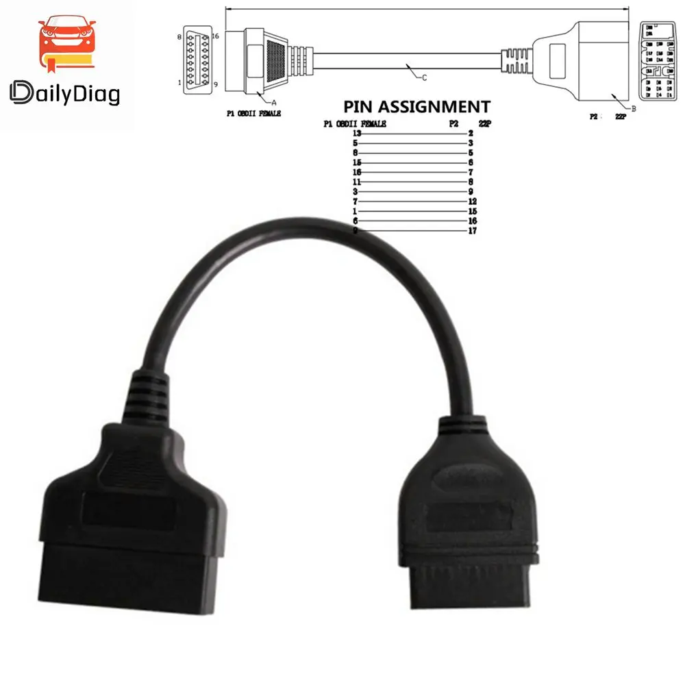 

Для Toyota диагностический разъем 22PIN к OBDII 16-контактный разъем-адаптер кабеля-адаптера передачи OBD2 диагностический кабель