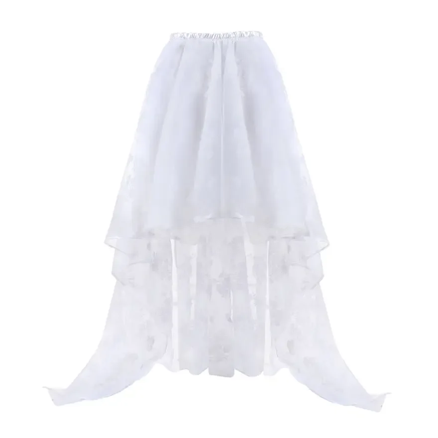 

Women Asymmetrical High Low Tulle Long Skirt Wedding Party Fashion Sexy Irregular Floral Skirts Black/White/Black Red Plus Size