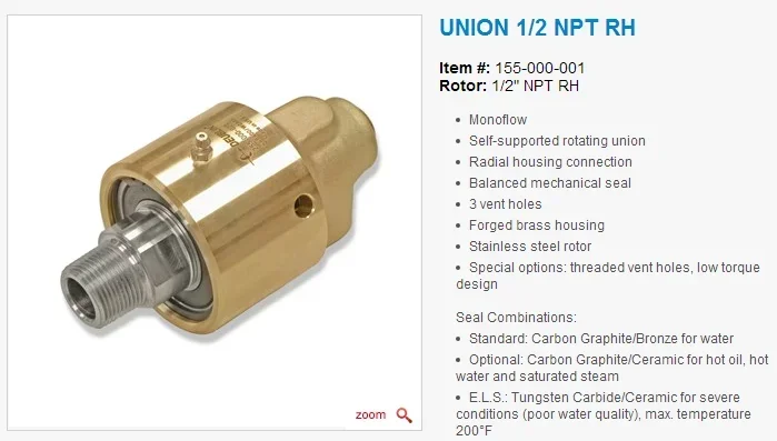 Deublin 155-000-001 high speed water rotary union 1/2 NPT RH