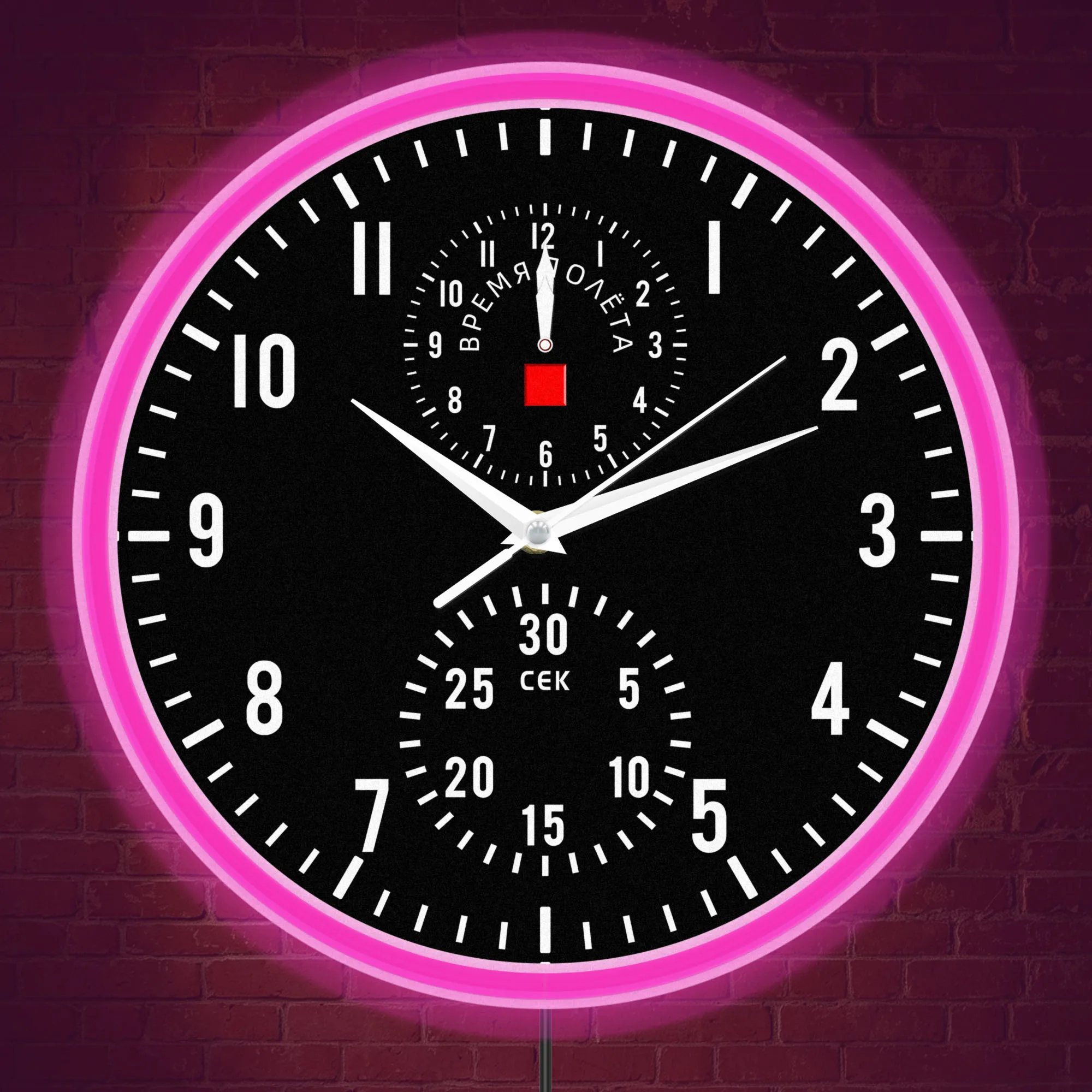 Soviet Space Cockpit Instrument Neon Wall Clock Aviation Home Decor Retro USSR Cosmonaut Flight Timer LED Night Light Wall Clock