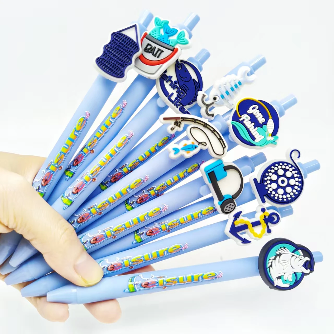 

10pcs/15pcs fishing theme patch printing ballpoint pen sky blue stationery gift gel pen