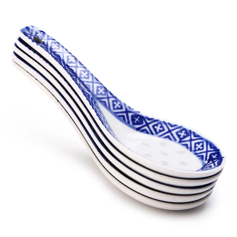 5PC Porcelain Ceramics Spoon Kitchen Tableware China Chinese Style Ceramic Spoon Blue And White Soup Spoons Chinese