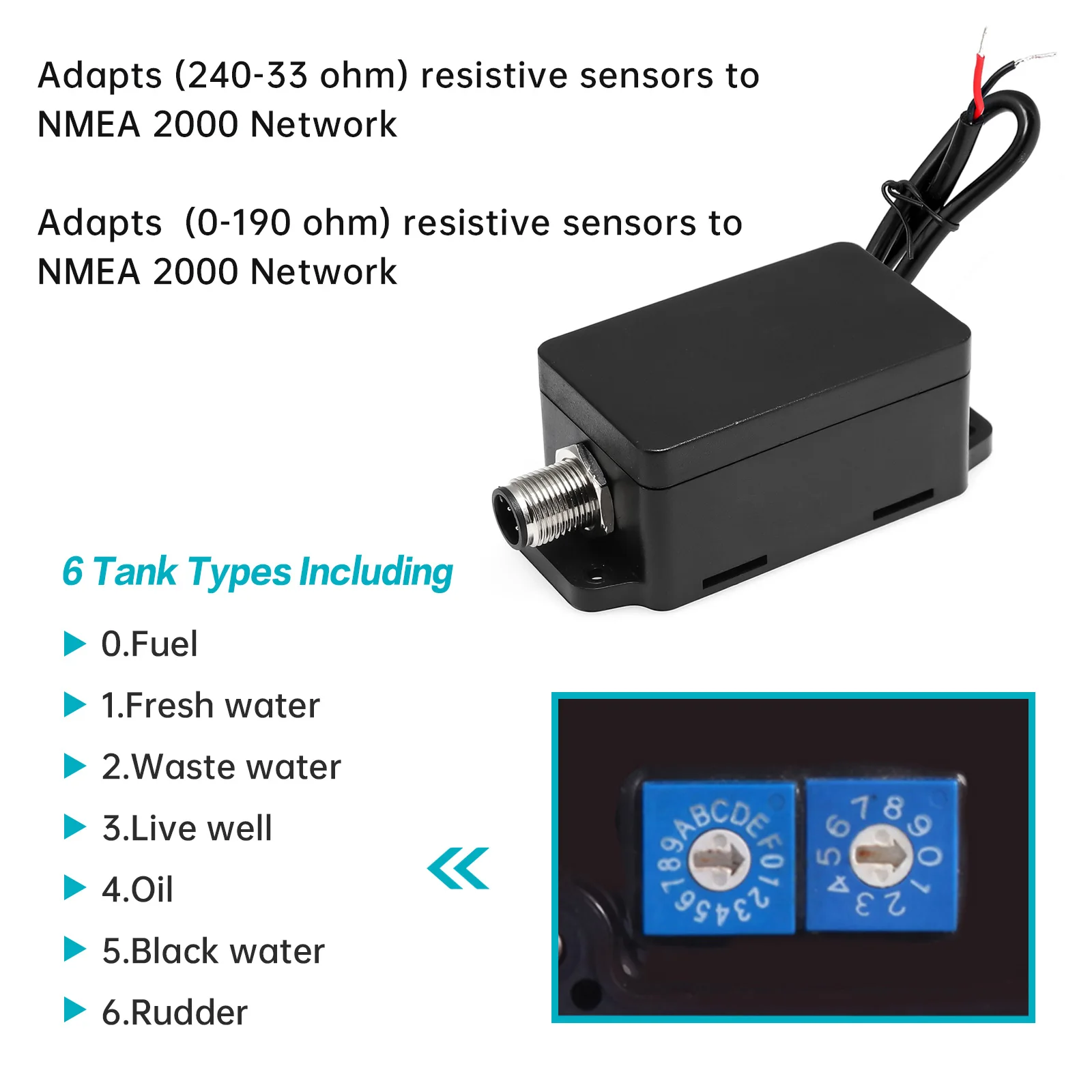 NMEA2000 Data Converter Standard Micro-C Connector IP65 Waterproof Marine Boat Yacht 0-190ohm/240-33ohm Connector