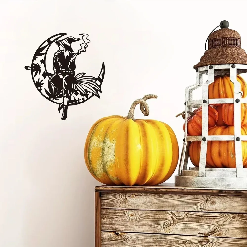 

1pc Black Halloween Moon Metal Wall Art: Witchy Weeds Decoration for Home, Living Room, and Kitchen