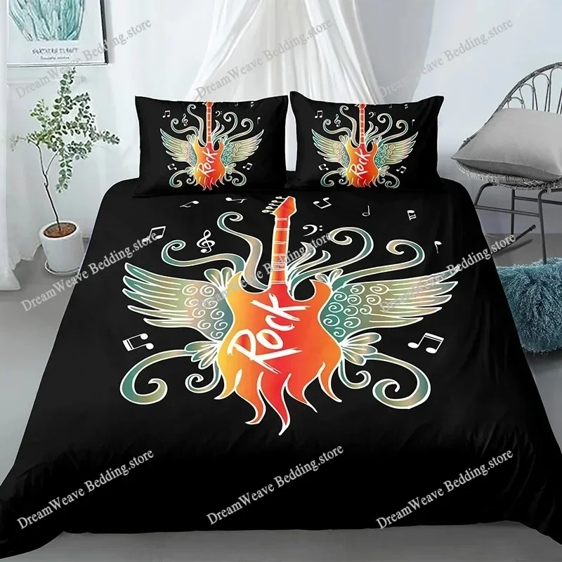 Music Guitar Bedding Set King Queen Heavy Metal Punk Rock Duvet Cover for Teen Boy Musical Note Polyester Comforter Cover963963 4