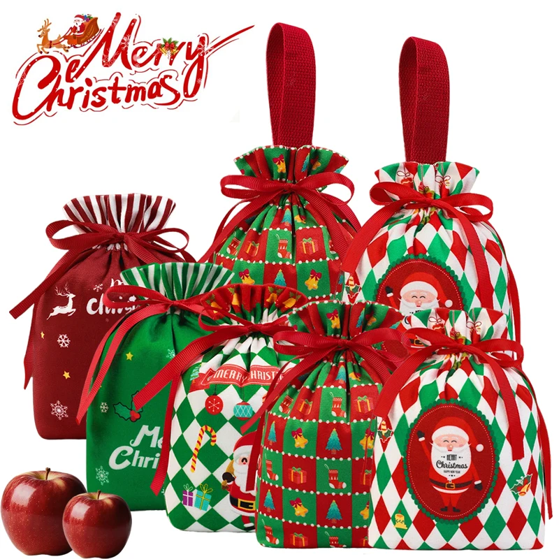

5pcs Christmas Handbag Drawstring Pouch Soft and Comfortable Creative Apple Candy Storage Bag 2026 Christmas Gift Wrapping 크리스마스