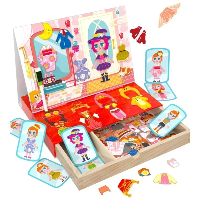 

Wooden Magnetic girl puzzle Double-sided drawing board children's Early enlightenment education toy birthday Funny gift