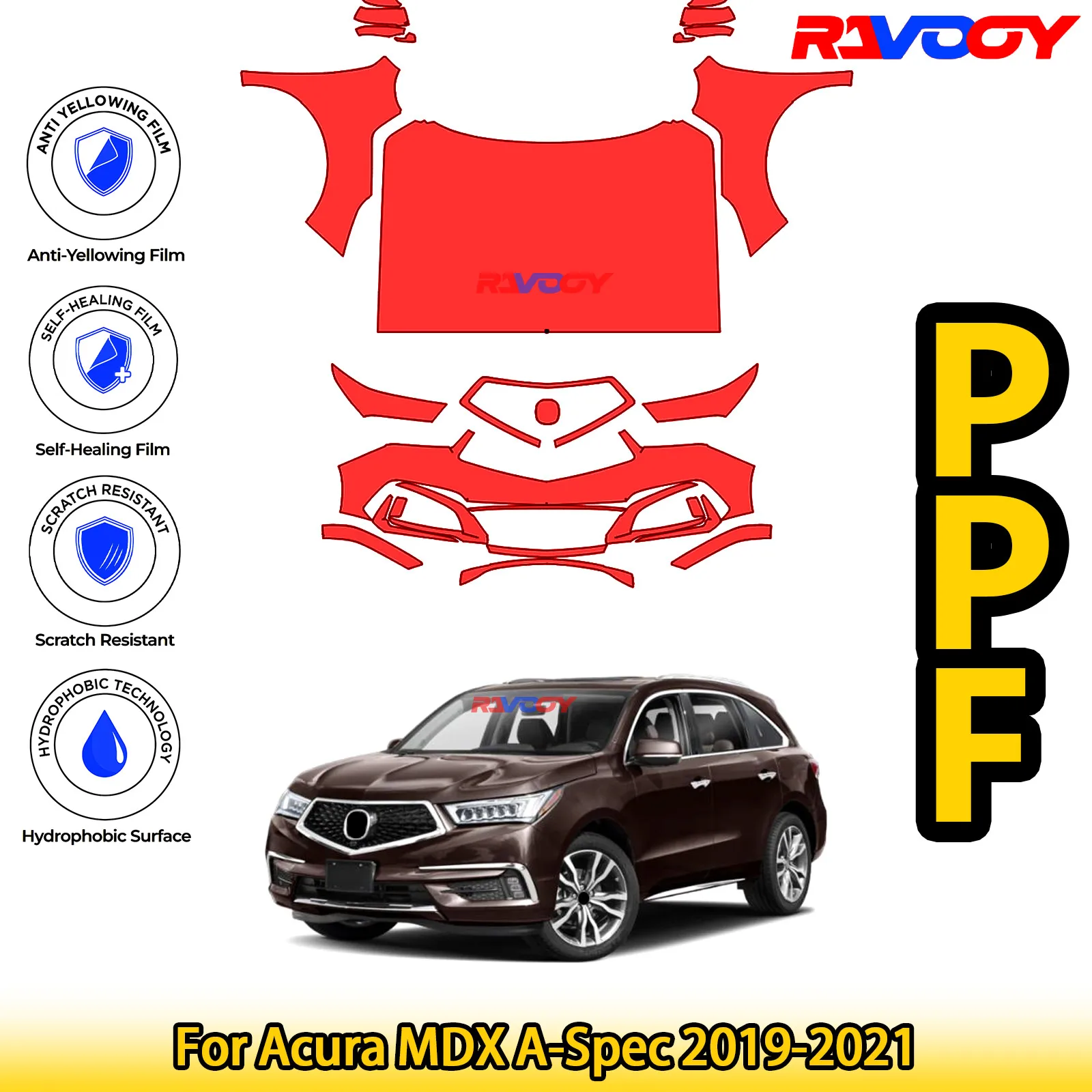 

Для Acura MDX A-Spec 2019-2021 глянцевая матовая черная предварительно вырезанная передняя PPF комплект защитная пленка для краски