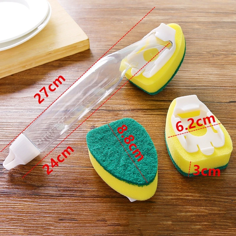 Dish Cleaning Brush Soap Dispenser With Handle Dishwasher Cleaning Tool Scrubber Head Replacement Kitchen Sink Sponge Brush