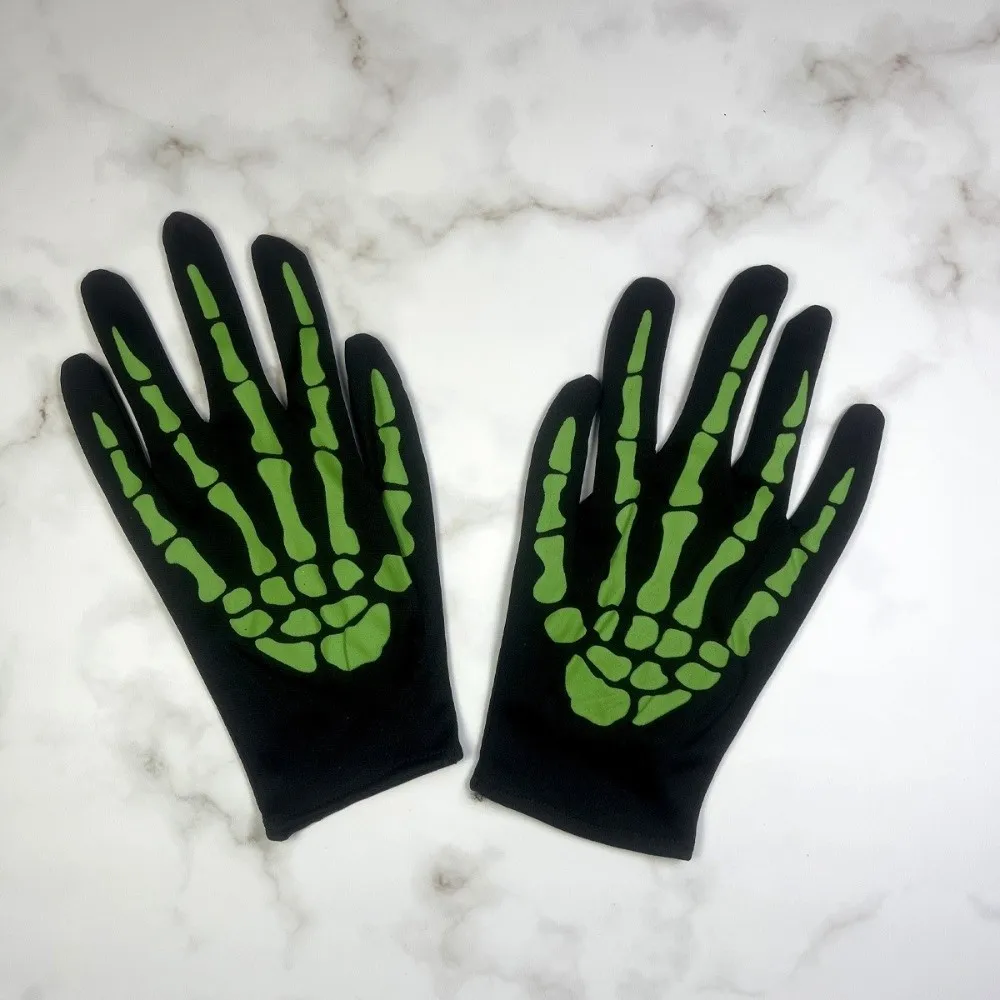 Full Finger Halloween Gloves Cosplay Prop Glowing Gloves Halloween Bone Claw Gloves Windproof Hand Warmers Skeleton Goth Mittens