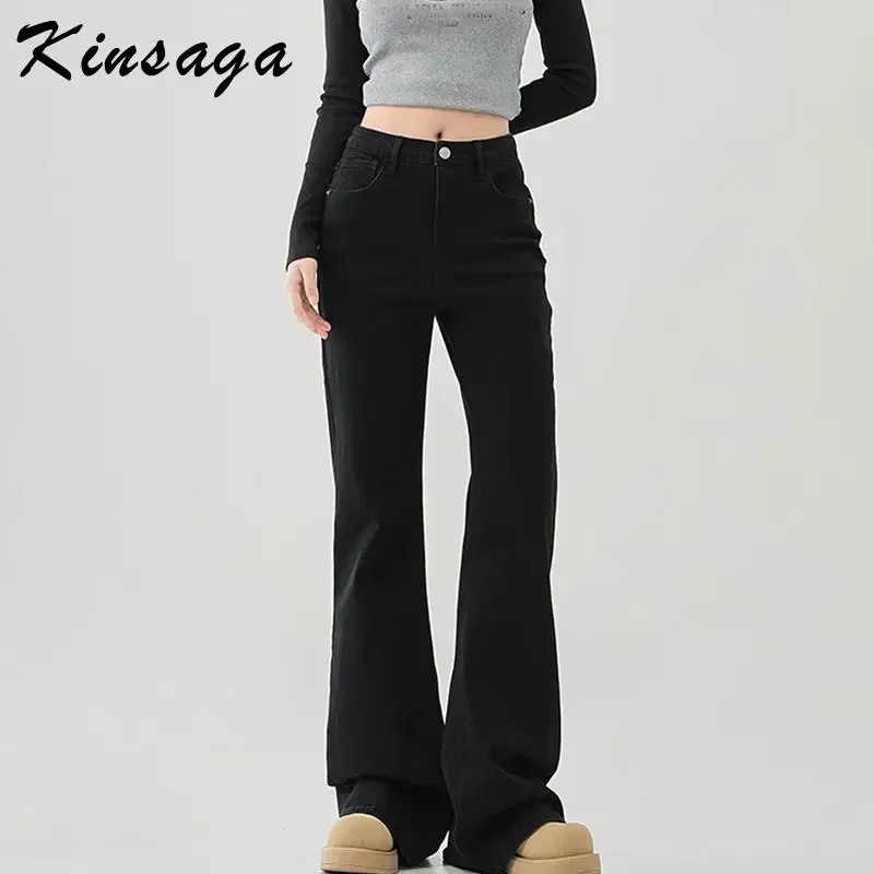 Kinsaga Black Skinny High Waist Boot Cut Jeans Women Korean Fashion Pear Shape Wide Leg Mopping Denim Pants Horseshoe Trousers