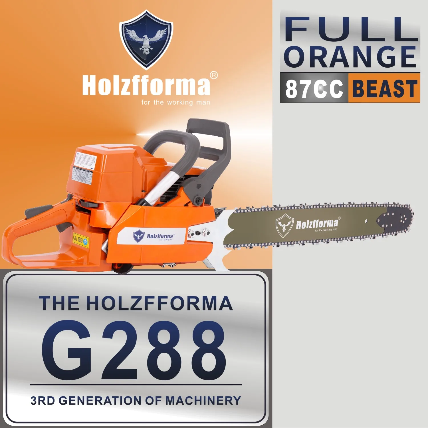 Farmertec 87cc Holzfforma G288 البنزين بالمنشار.058 20 بوصة غطاء البار وسلسلة نظارات قبعة عقال