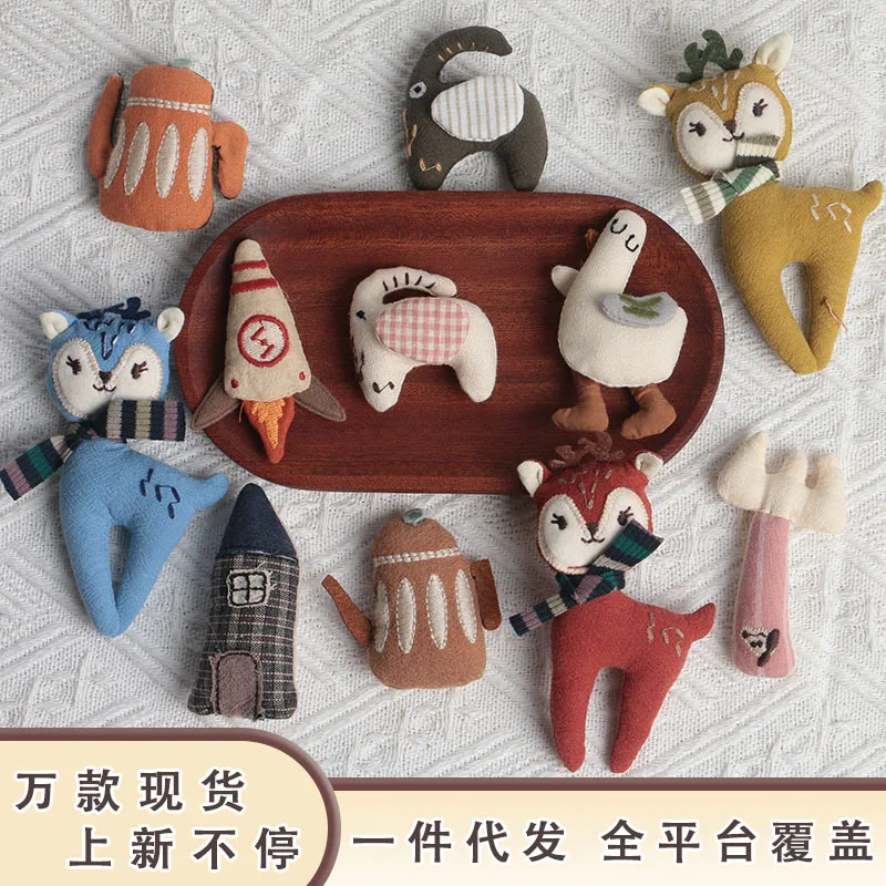Stuffed Fabric Animal Doll House Elf Reindeer Plush Toy Keychain Pendant for Backpack Purse Ornament Gift