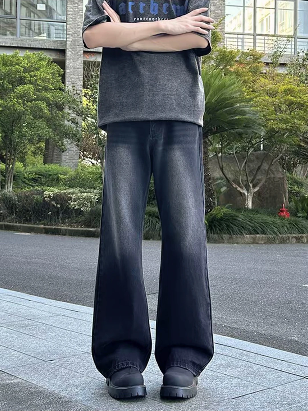 

Waed Bla Bell Bot Jeans Men's Retro High Street Straight Leg Slim Fit Long Trousers Faionable Casual Workwear