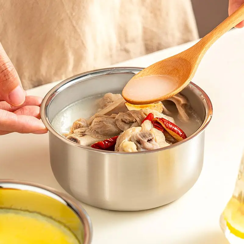 Stainless Steel Kitchen Tableware Supplies Steamed Egg Bowl Ramen Rice Fruit Salad Stew Bowls With Lids Soup Cup Food Container