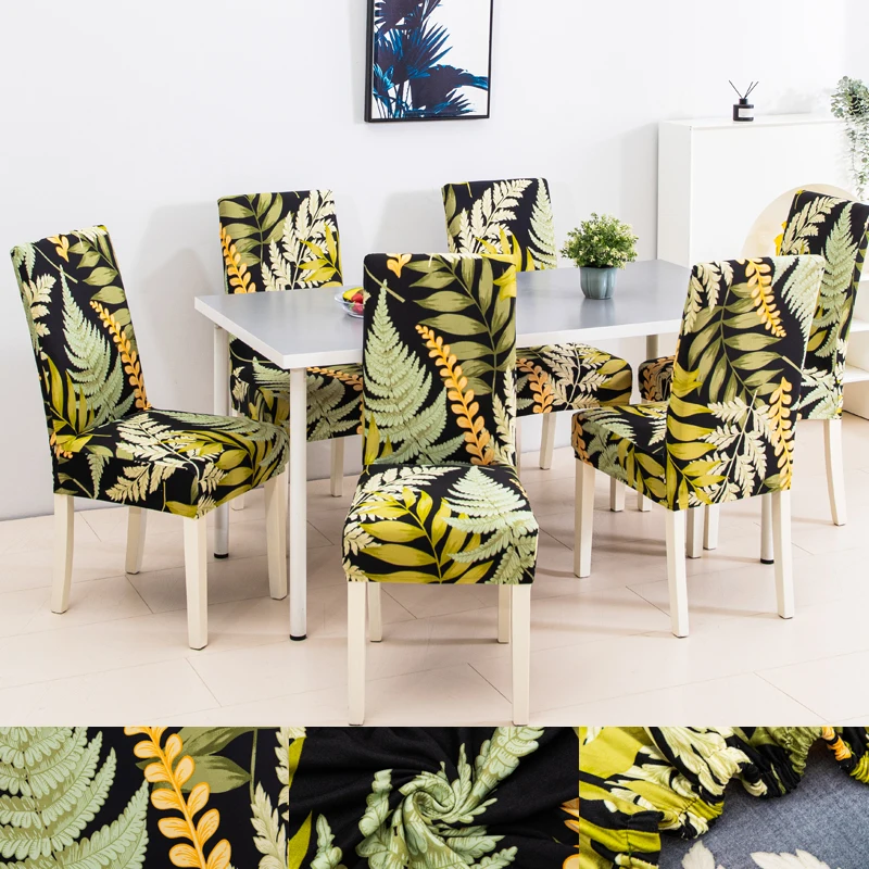 1/4/6pcs string printed stretch chair cover for dining room office banquet chair protector elastic material armchair cover