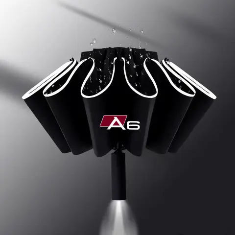 아우디 스포츠 RS A1 A3 A4 B7 B8 A5 A6 A7 A8 Q3 Q5 Q7 Q8 TT 용 LED 손전등 반사 스트라이프 역방향 우산이있는 자동차 우산