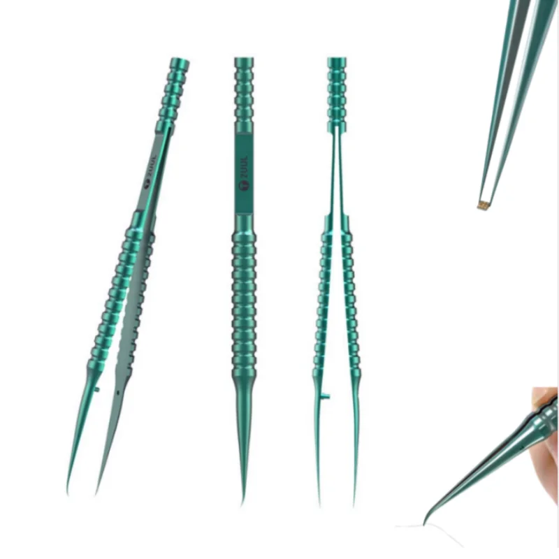 

2UUL Titanium Alloy Tweezers BGA IC Chip Flying Wire Repair Forceps Motherboard Precise Straight Curved Tweezers Green Color