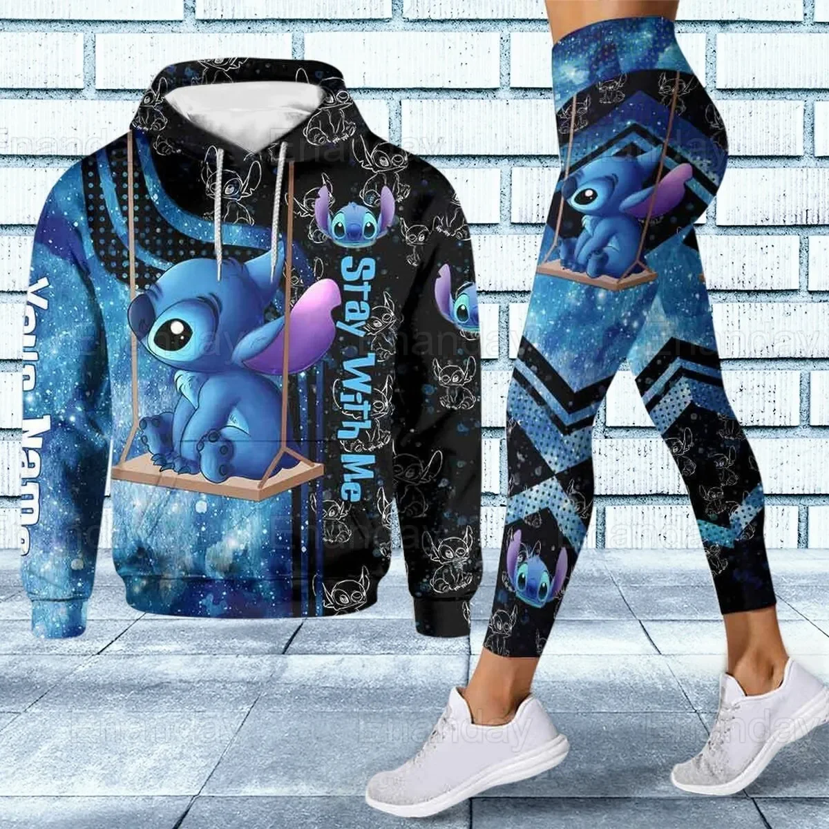 New Disney Stitch 3D Women's Hoodie and Leggings Suit Minnie Yoga Pants Sweatpants Fashion Sports Suit Women's Tracksuit Set