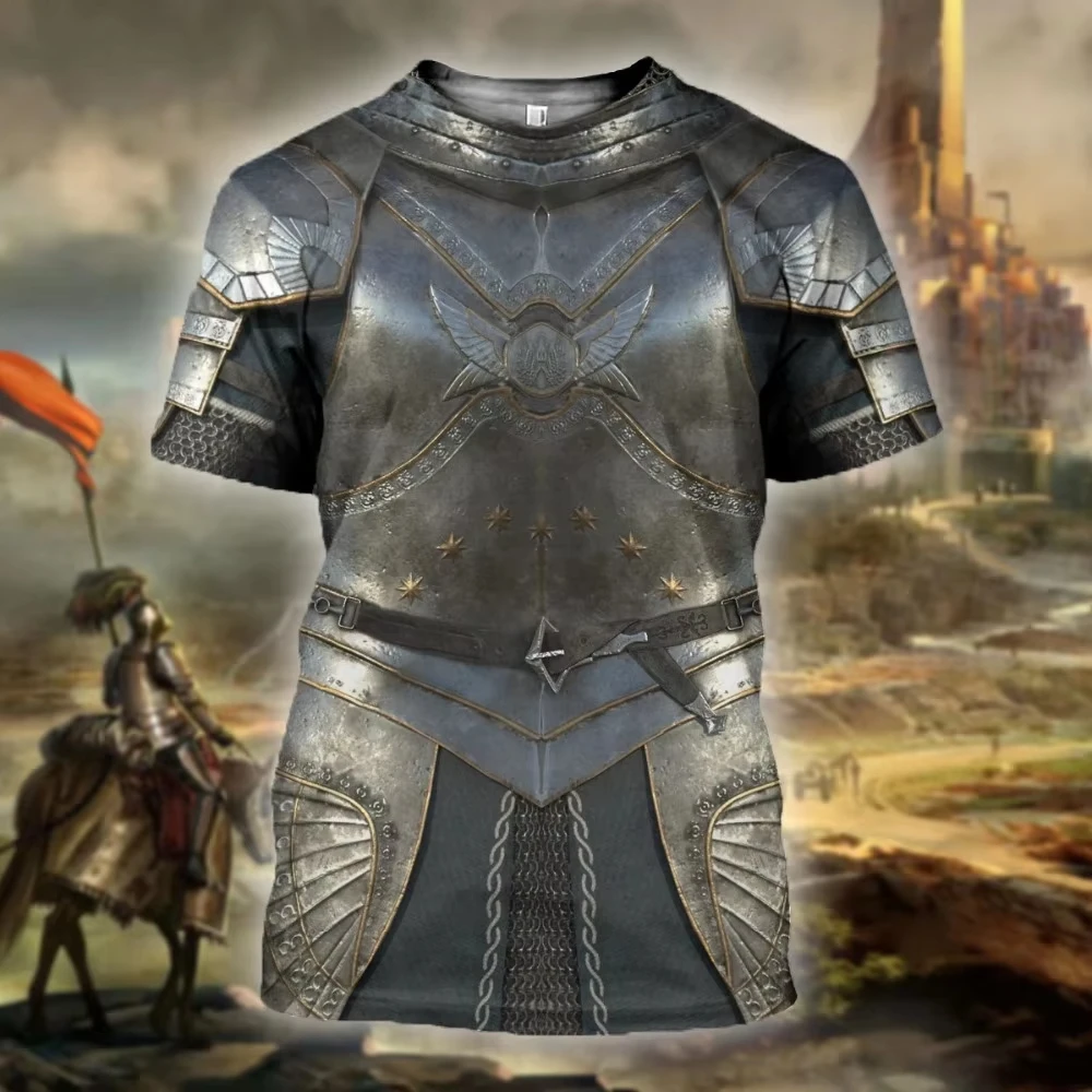 Camiseta de verano para hombre, camisetas con estampado 3D de armadura Medieval de caballero, camiseta para mujer, camiseta de moda de verano con cuello redondo para niño Y2k