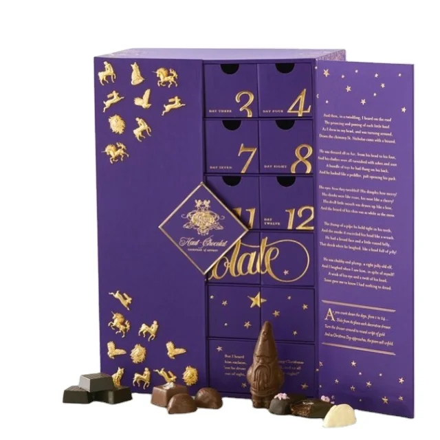 Advent Calendar Box Luxury Design Christmas Cosmetic Mystery Tray Box Blank Cardboard Calendar for Chocolate and Gifts