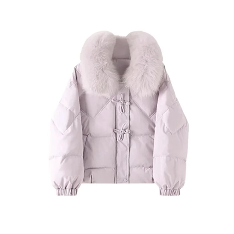 ALXNAN 女性のダウンジャケット毛皮の襟中国結び冬コートダックダウン充填エレガンスカジュアル暖かい女性服 L51205