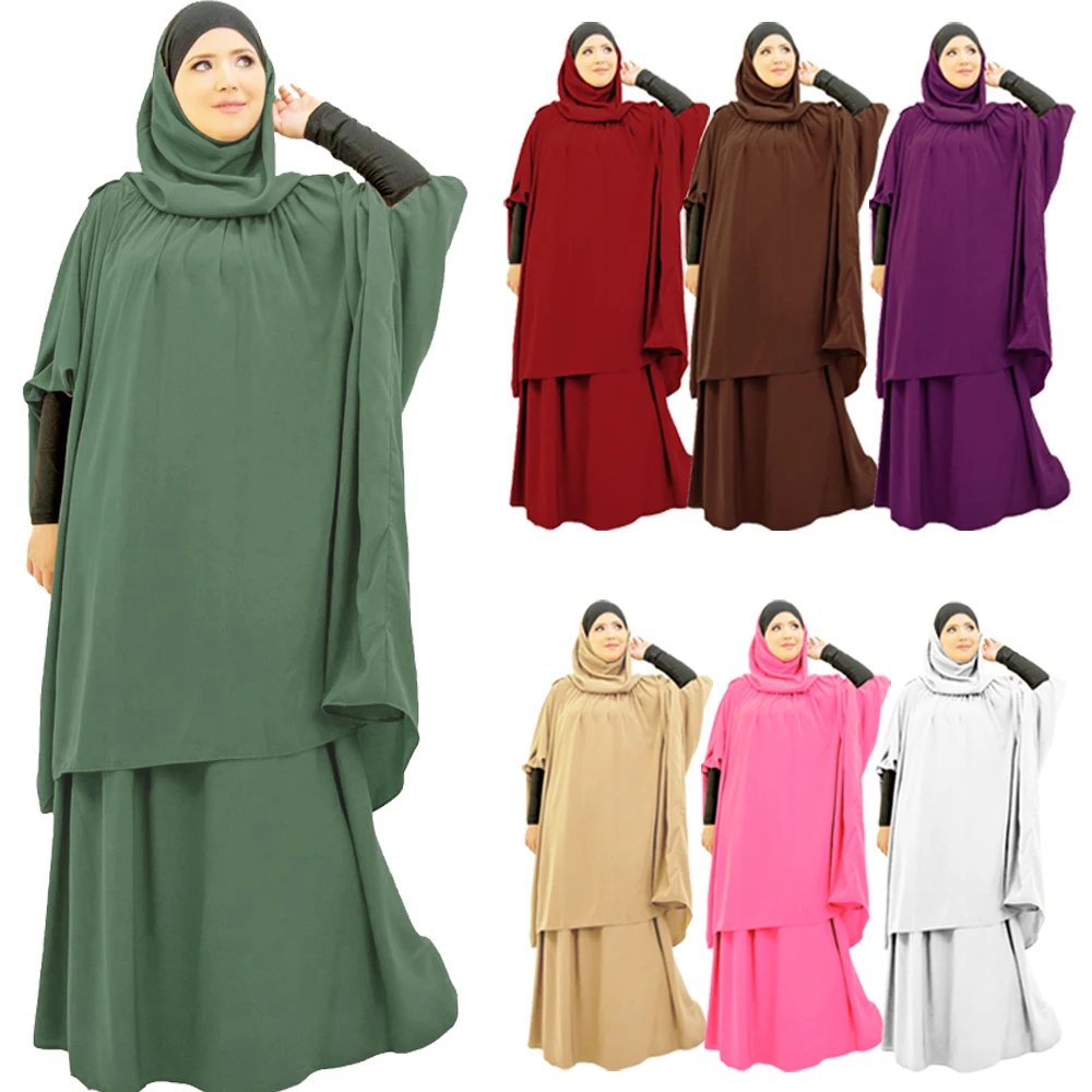 

Hooded Abaya Muslim 2 Pieces Set Woman Dress Islam Prayer Dresses Full Cover Ramadan Gown Islamic Clothes Garment Hijab Dress