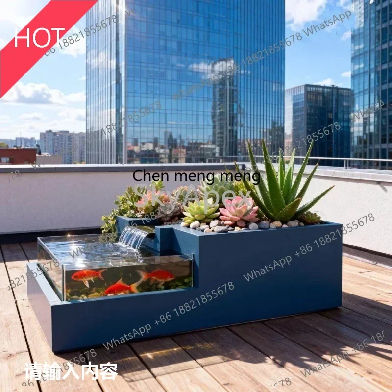 

M53 Stainless Steel Glass Ecological Fish Tank with Swamp Circulating Filter Flowing Water Landscape for Balcony Garden Yard Dec