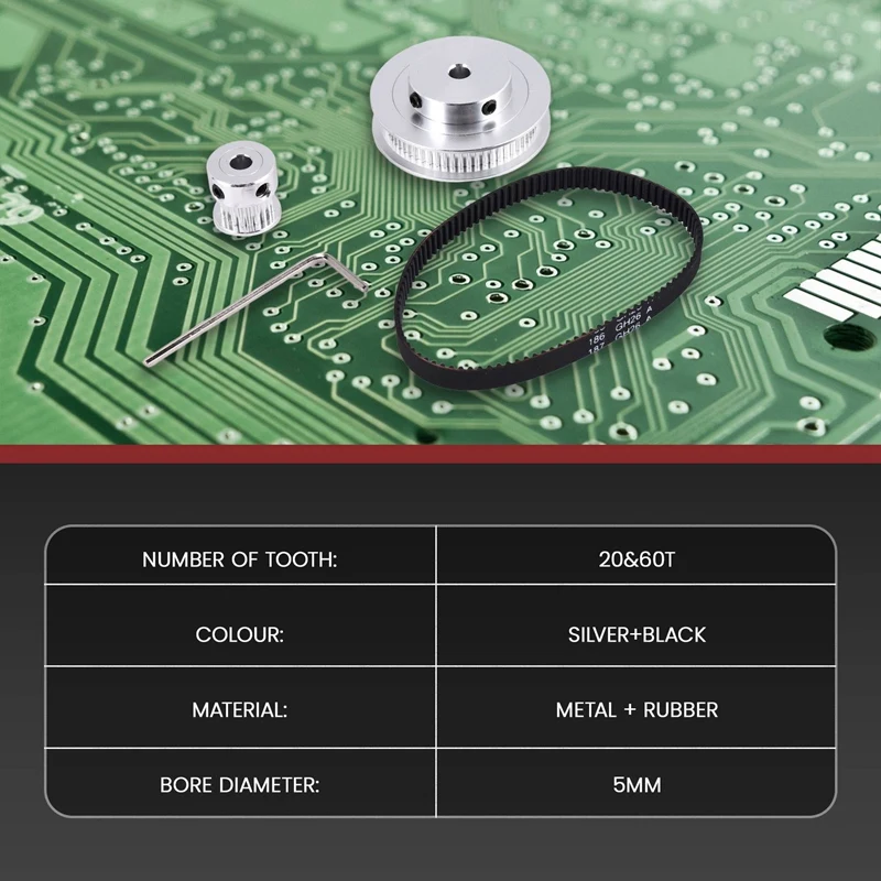 2 Kit GT2 Synchronous Wheel 20&60 Teeth 5Mm Bore,Aluminum Timing Pulley With 2 Pcs Length 200Mm Width 6Mm Belt(Bore 5Mm)