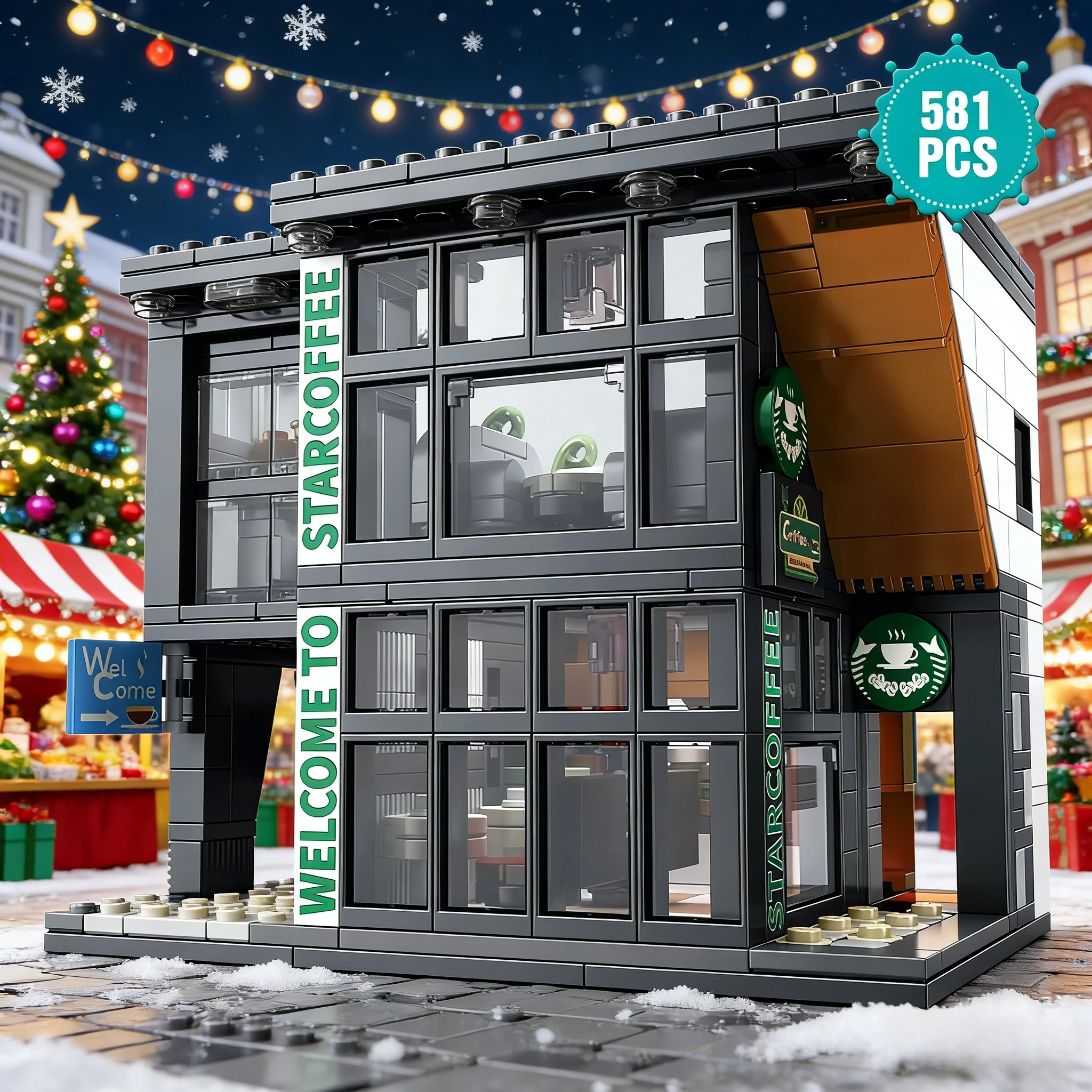 

Creative Coffee House Building Set ，City Street View Building Blocks Toy, Warm and Beautiful Environment，Gift for 8-12 +,581 Pcs
