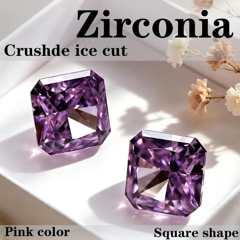 Kubischer Zirkonia, synthetischer Zirkon, rosa Farbe, quadratische Form, Crushed-Ice-Schliff, CZ 4K-Schliff, 5A+ Qualität, hochkarätiger Diamant – Detail 1
