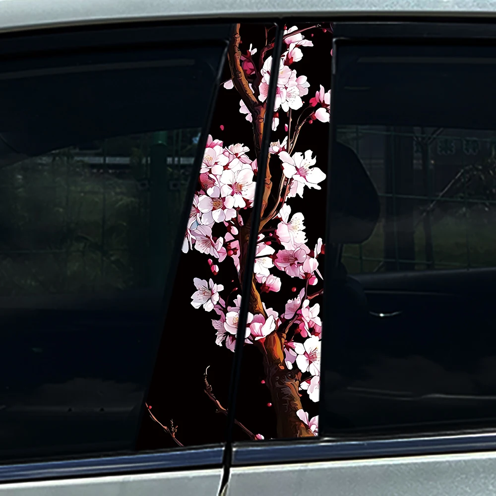 

2 шт. розовые защитные пленки-наклейки с цветами вишни для центральной B-стойки автомобиля Astra Tesla Model 3 Y, флокированные/кожаные