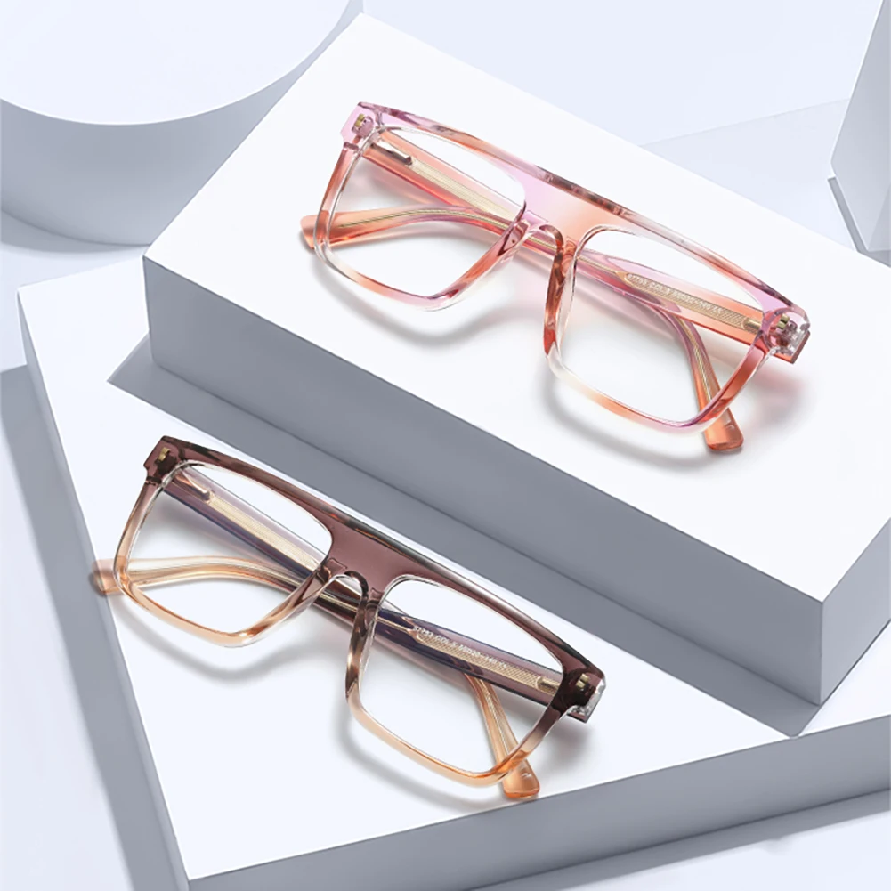 Peekaboo clear lens thick big glasses frame women trendy TR90 square glasses anti blue light male acetate gradient coloful